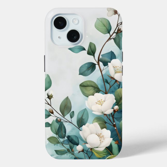 White Flowers and Greenery Case-Mate iPhone Case (Back)