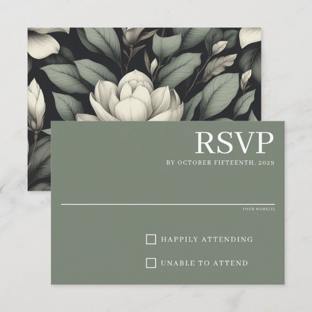 White Flowers and Greenery RSVP Card (Front/Back)