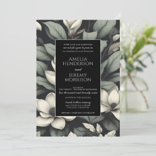 White Flowers and Greenery Wedding Invitation