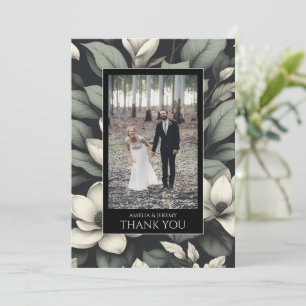 White Flowers and Greenery Wedding Thank You Card