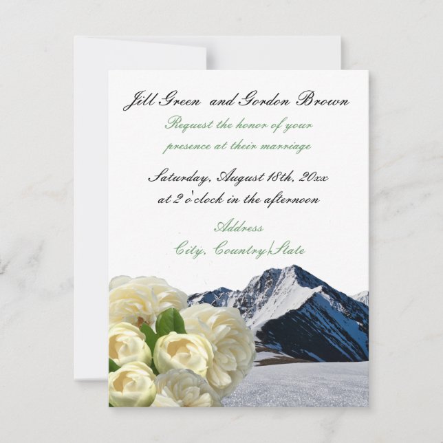 White Flowers and Mountains Wedding Invitation (Front)
