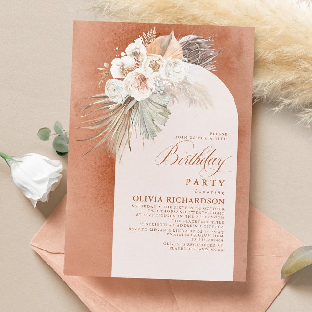 White Flowers and Pampas Grass Boho Birthday Invitation (Creator Uploaded)