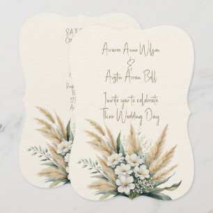 White Flowers and Pampas Grass Invitation