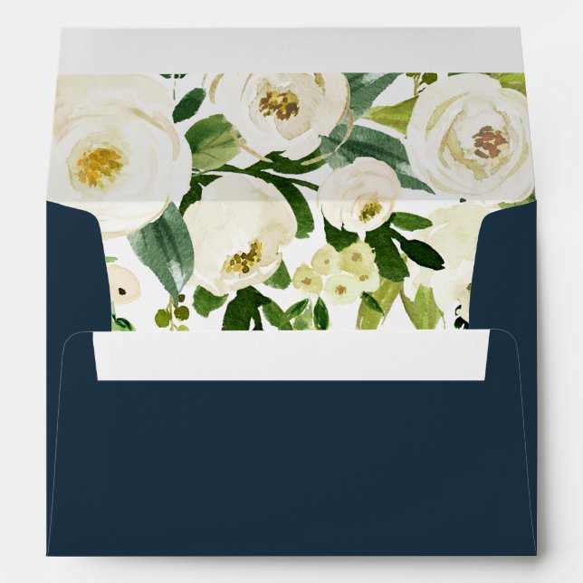 White Flowers Beautiful Green Leaf Wedding Bridal Envelope (Back (Bottom))