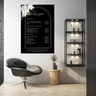 White Flowers-Black Salon Price List Poster