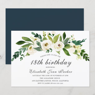 White Flowers Blooming 18th Birthday Party Invite