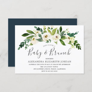 White Flowers Blooming Baby & Brunch Invitation