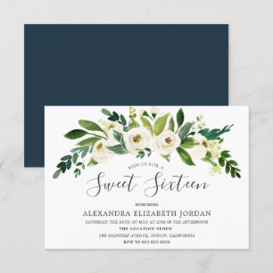 White Flowers Blooming Sweet 16 Invitation