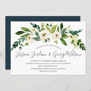 White Flowers Blooming Wedding Invitation