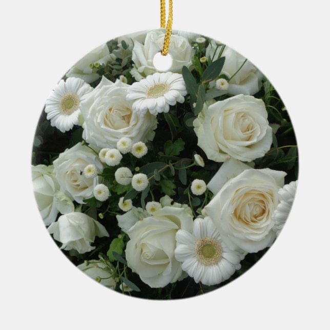 White Flowers Bouquet Ceramic Tree Decoration (Front)