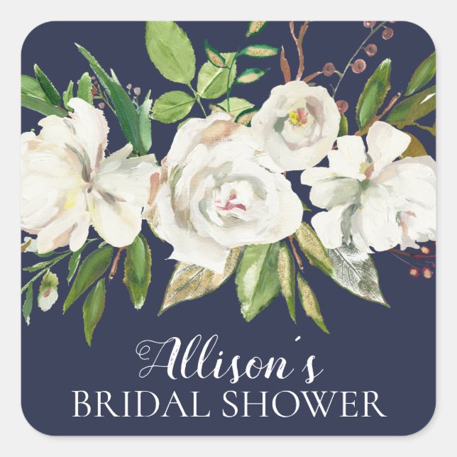 White Flowers Bridal Shower Envelope Seal (Front)
