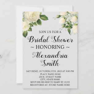 White Flowers Bridal Shower Invitation