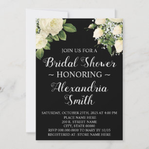 White Flowers   Bridal Shower  Invitation