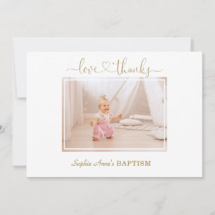 White Flowers Calligraphy Girl Photo Baptism Thank You Card