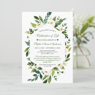 White Flowers Celebration of Life Funeral Memorial Invitation
