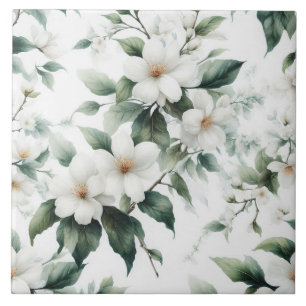 White flowers ceramic tile