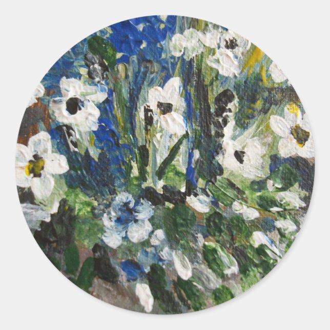 White Flowers Classic Round Sticker (Front)