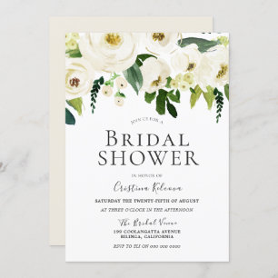 White Flowers & Cream Elegant Bridal Shower Invitation