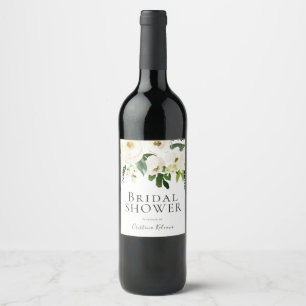 White Flowers & Cream Elegant Bridal Shower Wine Label