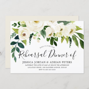 White Flowers & Cream Elegant Rehearsal Dinner Invitation
