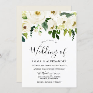 White Flowers & Cream Elegant Wedding Invitation