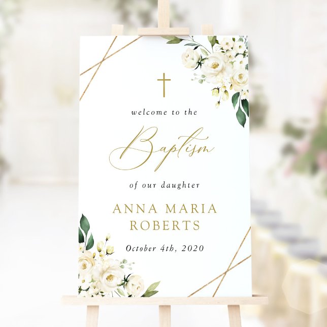 White Flowers, Cream Flowers, Baptism Welcome Poster (Creator Uploaded)
