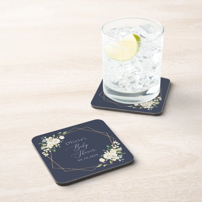 White Flowers, Cream Flowers, Boho, Baby Shower Coaster (Right Side)