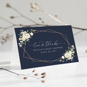 White Flowers, Cream Flowers, Boho, Baby Shower Thank You Card