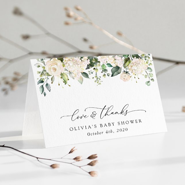 White Flowers, Cream Flowers, Boho, Baby Shower Thank You Card (Creator Uploaded)