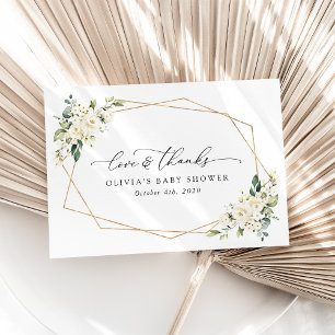 White Flowers, Cream Flowers, Boho, Baby Shower Thank You Card