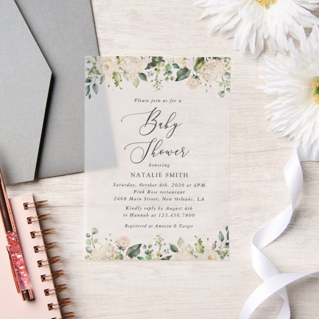 White Flowers, Cream Flowers, Boho, Baby Shower Vellum Invitations (Wedding)