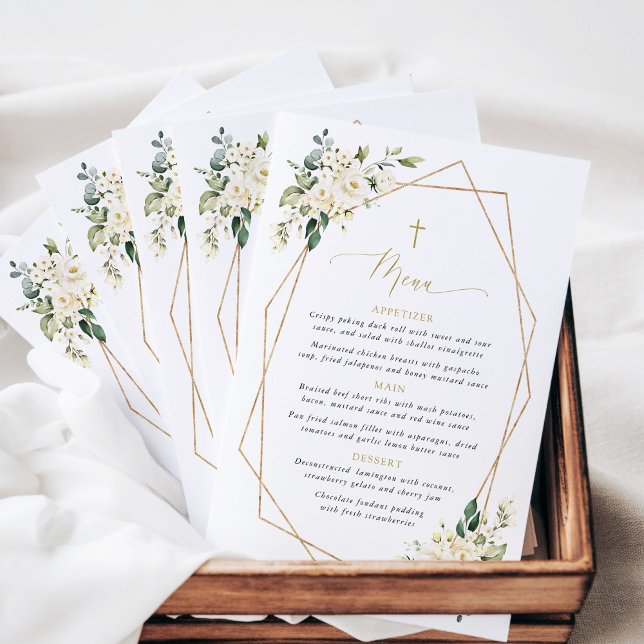 White Flowers, Cream Flowers, Boho, Baptism Menu (Creator Uploaded)