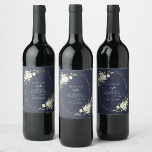 White Flowers, Cream Flowers, Boho, Birthday Wine Label