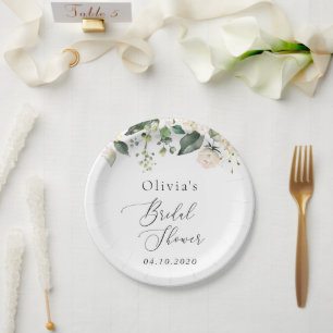 White Flowers, Cream Flowers, Boho, Bridal Shower Paper Plate