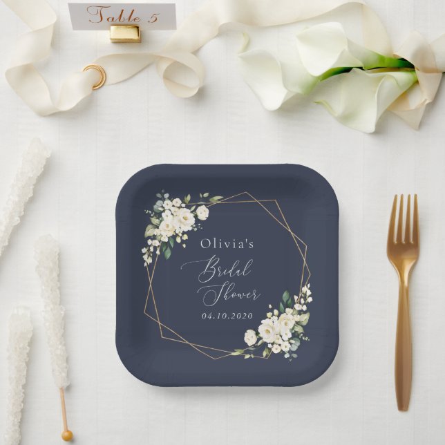 White Flowers, Cream Flowers, Boho, Bridal Shower Paper Plate (Wedding)