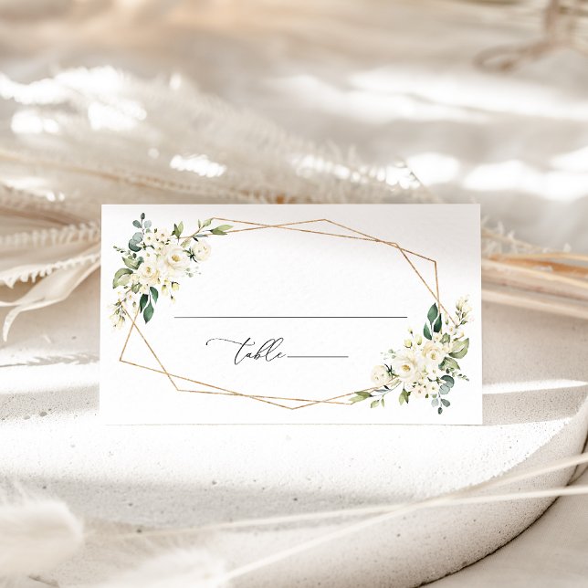 White Flowers, Cream Flowers, Boho, Bridal Shower  Place Card (Creator Uploaded)