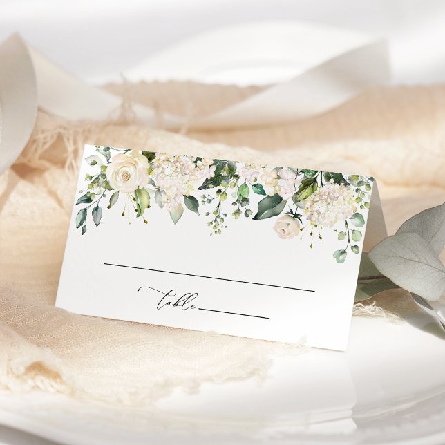 White Flowers, Cream Flowers, Boho, Bridal Shower Place Card (Creator Uploaded)