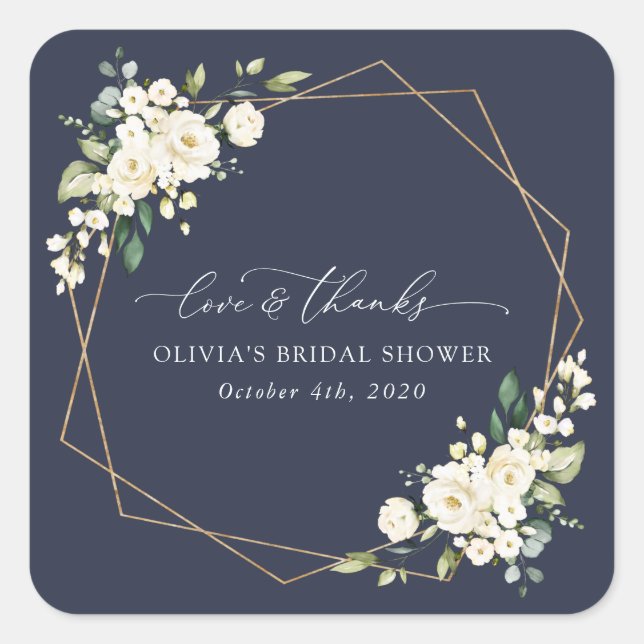 White Flowers, Cream Flowers, Boho, Bridal Shower  Square Sticker (Front)