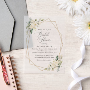 White Flowers, Cream Flowers, Boho, Bridal Shower Vellum Invitations