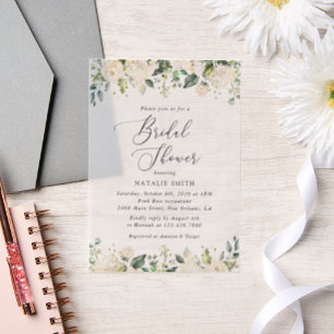 White Flowers, Cream Flowers, Boho, Bridal Shower Vellum Invitations