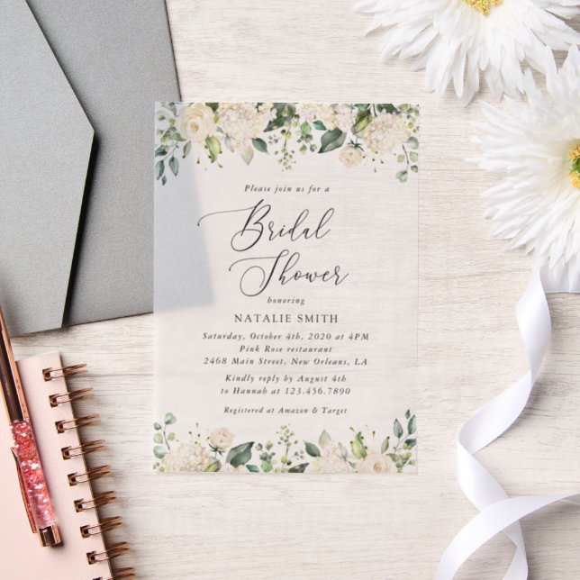 White Flowers, Cream Flowers, Boho, Bridal Shower Vellum Invitations (Wedding)
