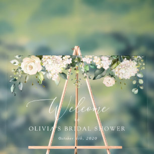 White Flowers, Cream Flowers, Boho, Bridal Welcome Acrylic Sign
