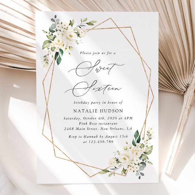 White Flowers, Cream Flowers, Boho, Sweet 16 Invitation (Creator Uploaded)