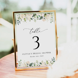 White Flowers, Cream Flowers, Boho, Table Numbers