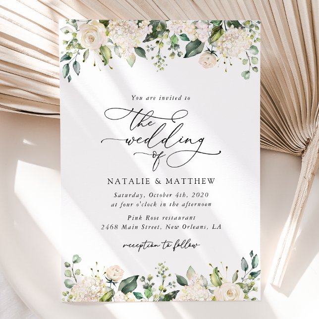 White Flowers, Cream Flowers, Greenery, Wedding  Invitation (Creator Uploaded)