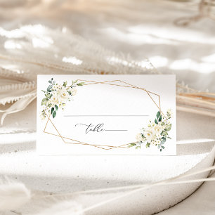 White Flowers, Cream Flowers, Greenery, Wedding Place Card
