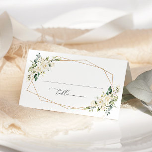 White Flowers, Cream Flowers, Greenery, Wedding Place Card