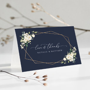 White Flowers, Cream Flowers, Greenery, Wedding Thank You Card