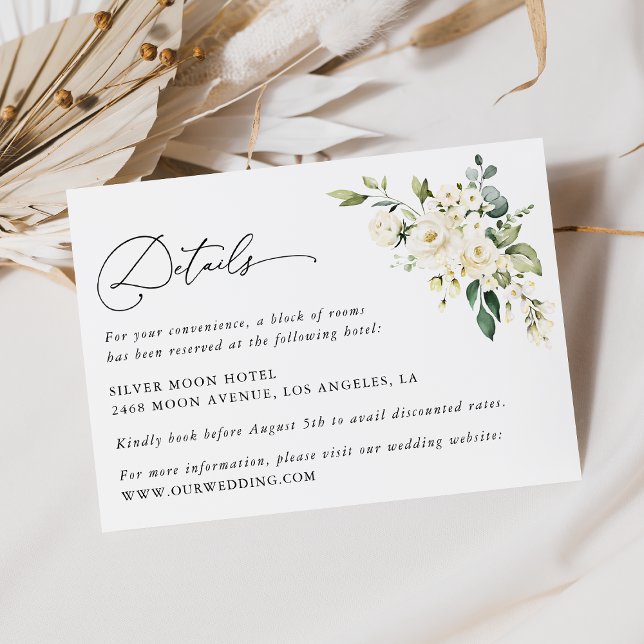 White Flowers, Cream Flowers, Wedding Details Enclosure Card (Creator Uploaded)