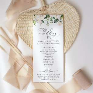 White Flowers, Cream Flowers, Wedding Program